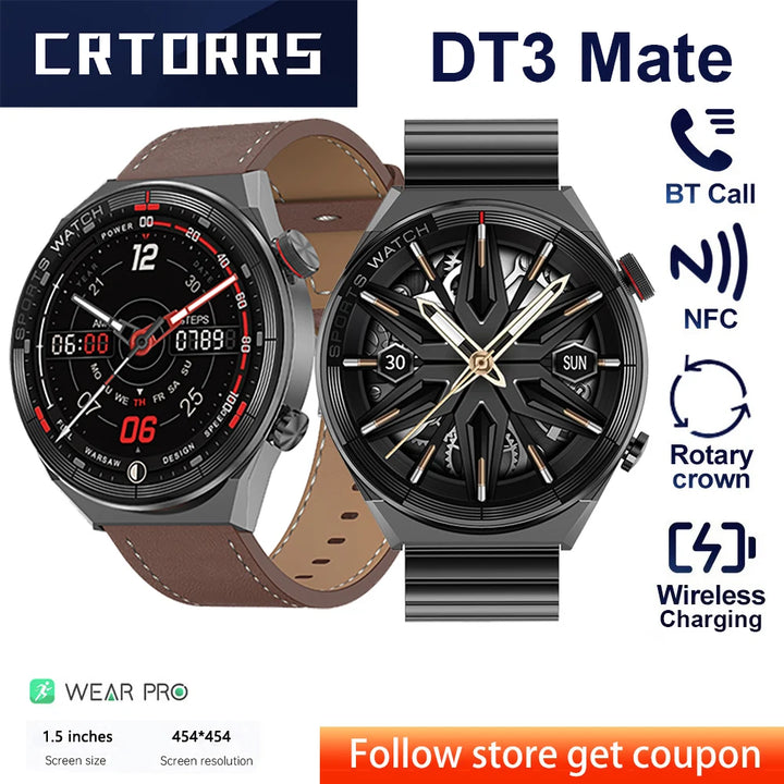 DT3 Mate Smart Watch for Men, NFC, GPS, Bluetooth, voice command