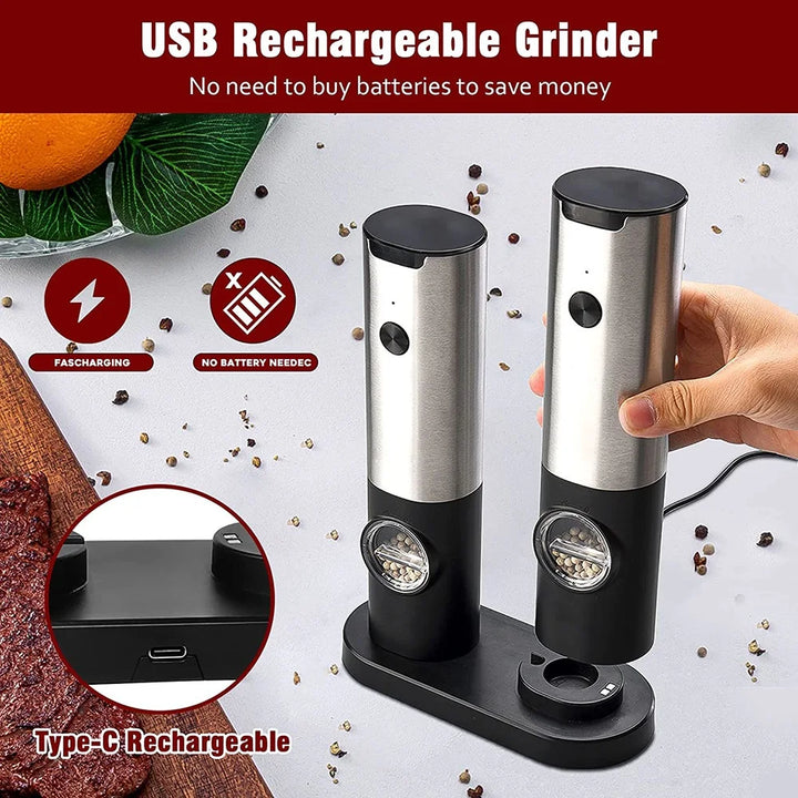 Electric pepper and salt grinder, stainless steel, rechargeable